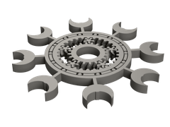 A spinner ring with eight crescent-moon arms on rods around its outer rotor